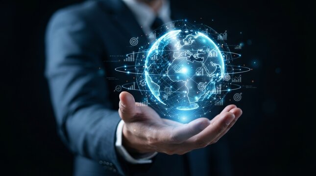 A digital globe representing global business expanding markets and data sharing.