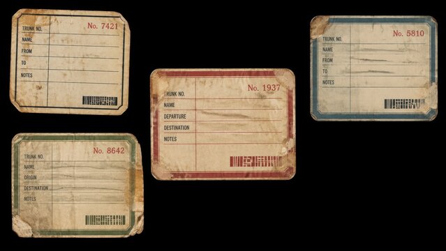 Set of aged luggage labels isolated on black background