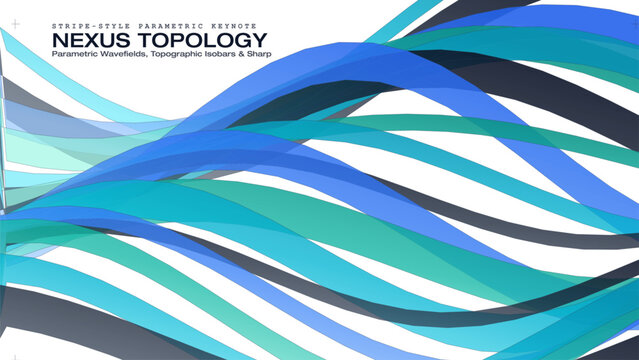 Abstract Parametric Wave Vector Background with Blue and Teal Overlapping Curved Ribbons and Tech Keynote Header