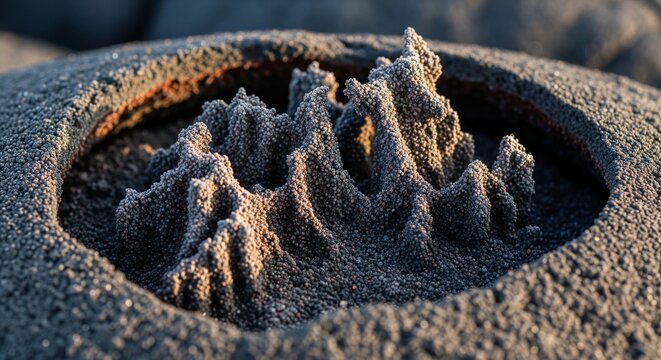 Sharp mini peaks of dry gray volcanic rock texture
