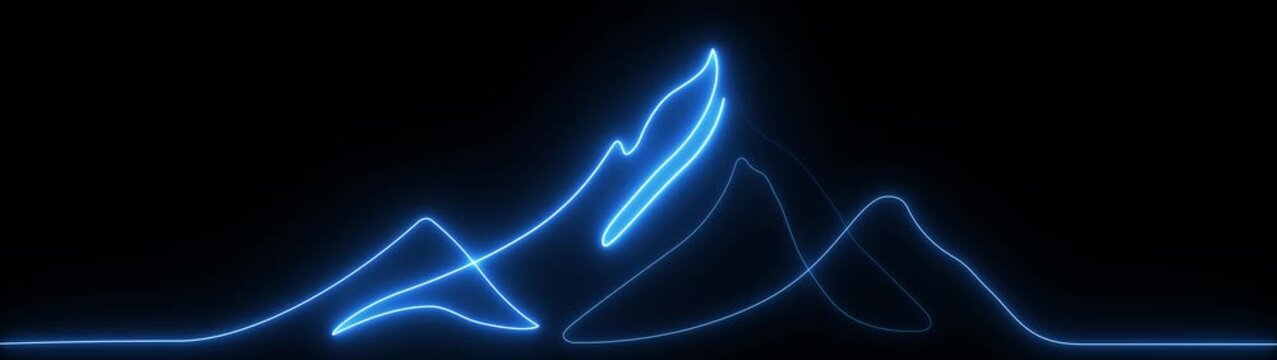 Neon Continuous line mountain landscape drawing minimal outline peaks and hills abstract nature scenery concept. animation