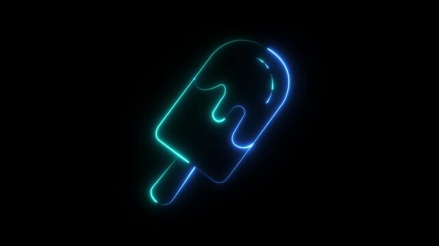 glowing neon Melting ice cream popsicle icon isolated on black background, representing frozen ice cream on stick. Motion Graphic concept. animation