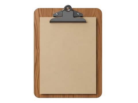 Wooden clipboard with blank paper sheet isolated on transparent background