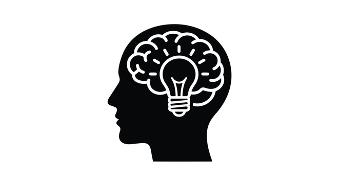 Human head silhouette with light bulb inside a vector illustration on a white background