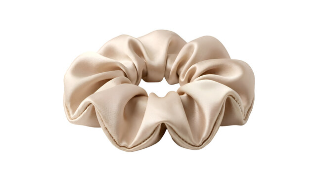 Elegant beige silk scrunchie for hair styling and fashion accessory