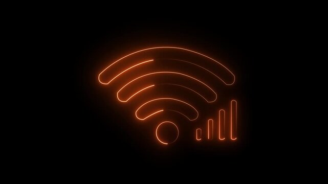 Wi-fi signal icon with bars glowing in orange on black background
