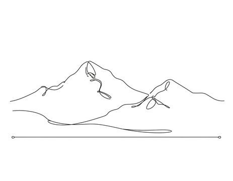 Minimalist mountain silhouette drawn with single continuous line