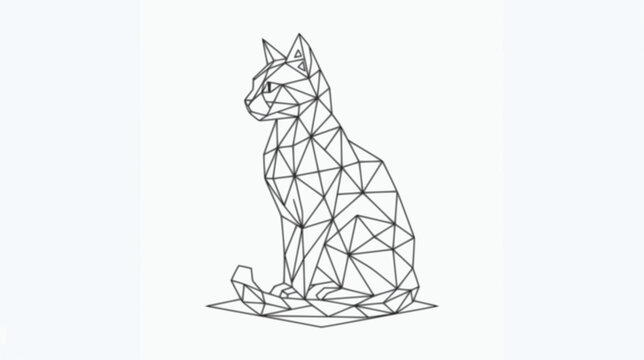 Geometric low poly cat sitting silhouette vector line art for minimalist modern home decor print