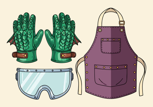 Dragon scale gloves apron and safety goggles set