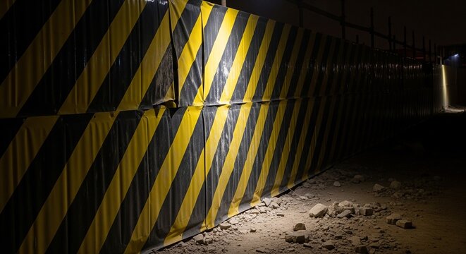 Black and Yellow Hazard Warning Wall at Night