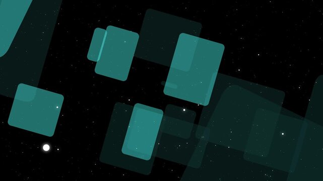 Abstract translucent rounded rectangles floating on a starry background animation