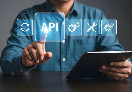 Developer using a digital tablet to manage api integration and software development