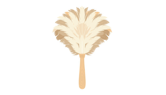 Elegant light beige feather duster with a textured wooden handle is featured in this simple vector illustration for home care items.
