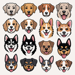 Obraz premium Cute cartoon dogs collection featuring various breeds and colors on light background