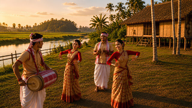 Depicts the vibrant assamese Bihu festival