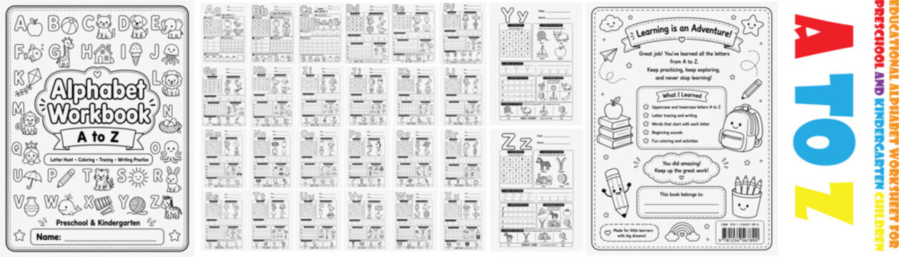 Alphabet Workbook Worksheets for Preschool and Kindergarten Learning Activities Featuring Worksheet, Education, Activity