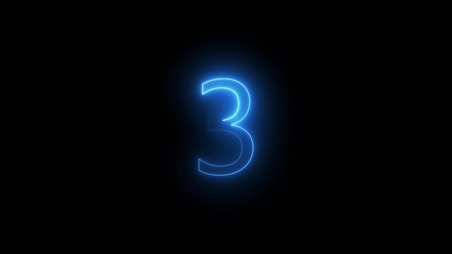 Flickering neon number on black background. glowing neon text  number countdown icon. abstract neon text  number countdown timer background.
