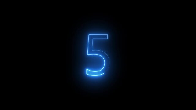 Flickering neon number on black background. glowing neon text  number countdown icon. abstract neon text  number countdown timer background.