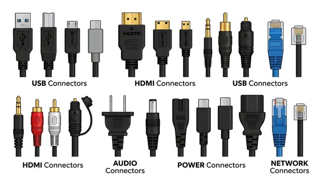 Assorted electronic connectors illustration