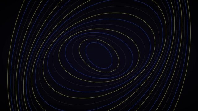 Abstract rotating ellipse animation 4k background, with blue and, gold neon lines, for modern motion