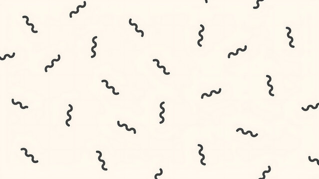 Minimalist Memphis pattern with black squiggles, retro hand-drawn wavy lines on cream background, playful geometric doodle wallpaper for textile design