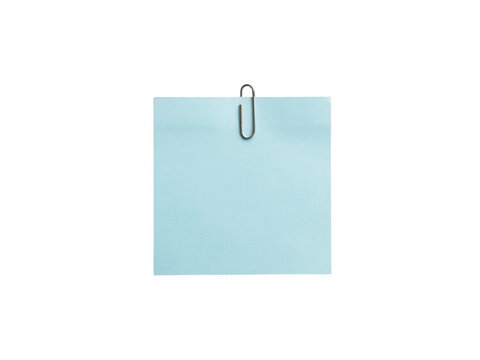 Light blue sticky note with silver paperclip isolated on transparent background for professional task reminders