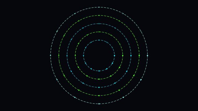 Animated concentric circles with rotating arrows abstract animation 4k background