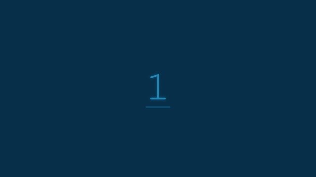 Minimalist blue digital countdown animation featuring changing numbers and clean modern typography for professional broadcast video motion graphics production project usage