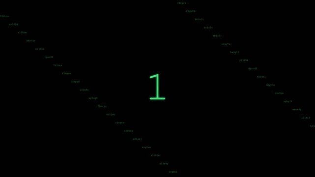 Countdown timer animation featuring large green numbers descending on a black background for professional digital broadcast motion media project usage