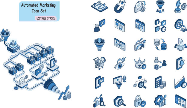 Vector Illustration of Marketing Automation and Customer Journey 3D Isometric Icon Set