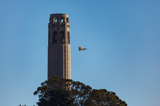 F-14 Tomcat Jet performs acrobatics over San Francisco