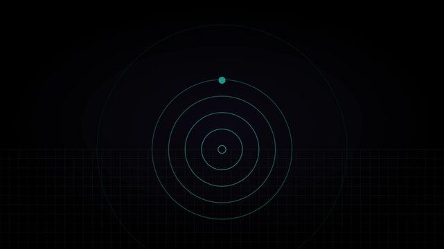 Digital radar screen scanning interface with pulsing target point and grid animation 4k background sonar