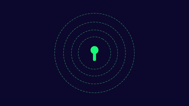 Digital signal pulse animation: green radio wave frequency expanding on dark 4k background, for technology and, connectivity concepts