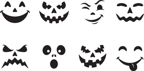 Fototapeta premium Collection of Halloween Pumpkin Face Silhouettes with Funny Scary and Cute ExpressionsCollection of Halloween Pumpkin Face Silhouettes with Funny Scary and Cute Expressions