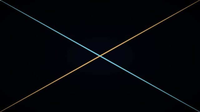 Minimalist abstract animation 4k background, with intersecting neon, light lines in, cyan and gold, on black for, modern digital and motion