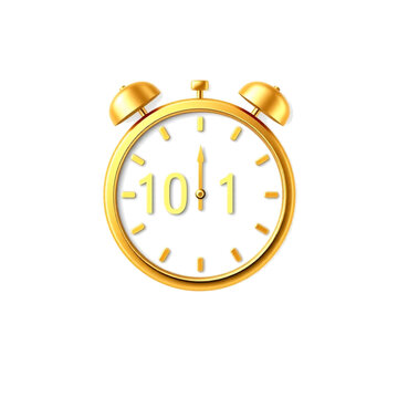 Countdown clock icon in gold for New Year celebrations, isolated vector, clean edges, no shadows, transparent background