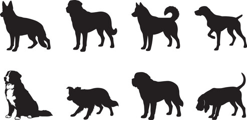 Obraz premium Dog Silhouette Set Collection with Various Breeds Standing Sitting and Walking Isolated on WhiteDog Silhouette Set Collection with Various Breeds Standing Sitting and Walking Isolated on White