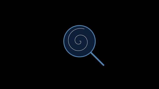 Minimalist blue lollipop animation with rotating spiral motion on 4k black background, candy