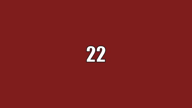 Countdown numbers displayed in sequence for a professional video motion graphic production featuring bold white text on dark red background