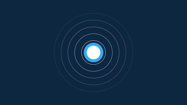 Minimalist digital pulse animation with concentric circles and glowing center on dark blue 4k background