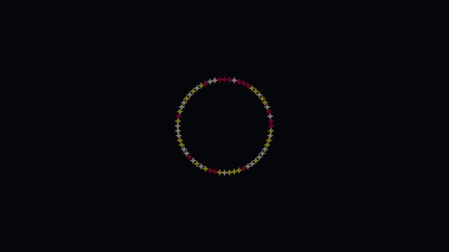 Minimalist loading spinner animation with expanding colorful star ring on 4k black background progress