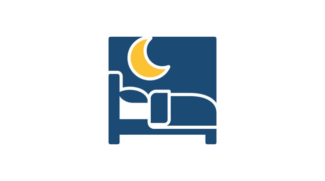 Minimalist bed and crescent moon icon design.