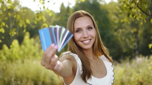 beautiful woman with plastic card