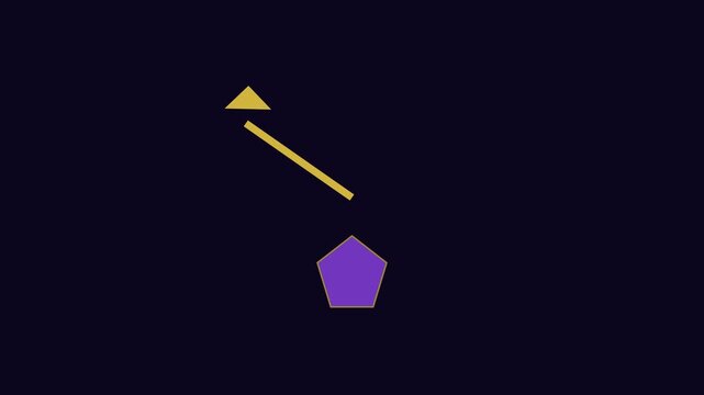 Minimalist motion of a rotating arrow pointing at a purple pentagon shape on dark animation 4k background