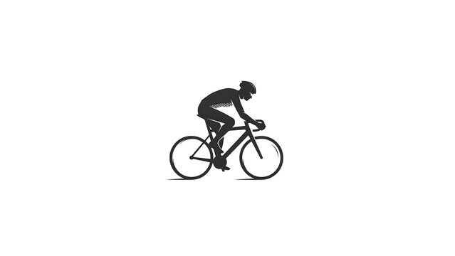 Minimalist cyclist silhouette on road bike, professional bicycle rider icon, black and white cycling athlete graphic for sports branding