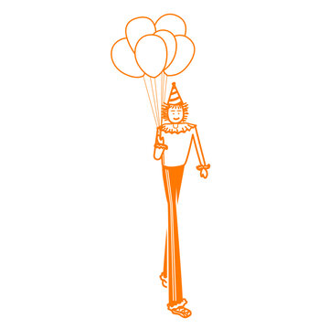 Vector illustration in minimal linear style of a funny clown in circus show.