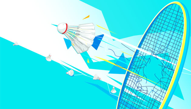 The badminton shuttlecock flew with force, piercing through the racket. Sports concept