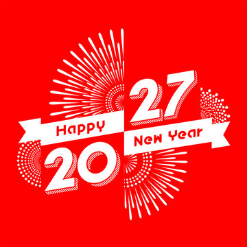 Vector Happy New Year 2027 with fireworks background and typography design.