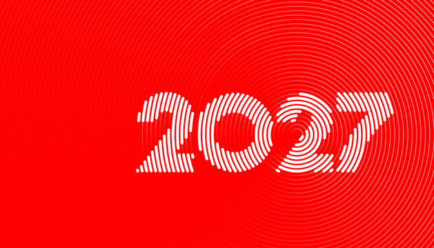 Happy New Year 2027 text design on red background. 