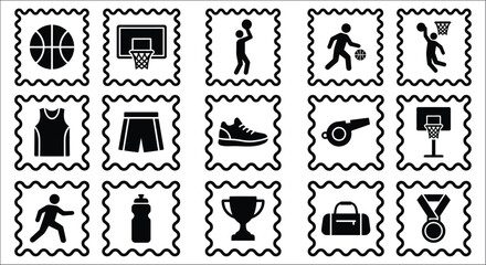 Basketball Icons Collection Black Silhouette Shapes On White Background ball hoop net player jersey shorts © vectors home
